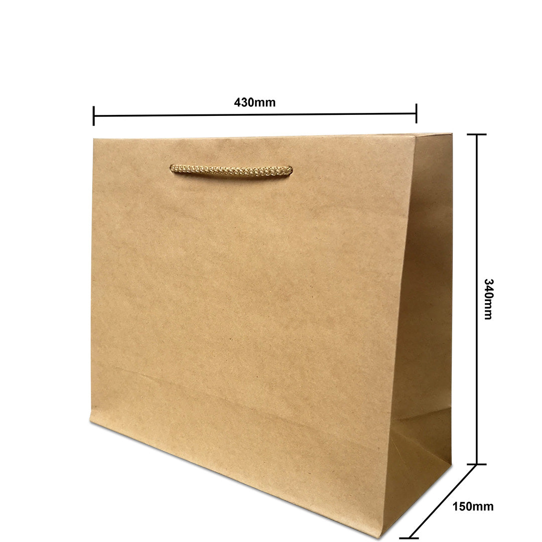 Rope Handle Brown Kraft Paper Bag Size XL dimensions for wholesale order