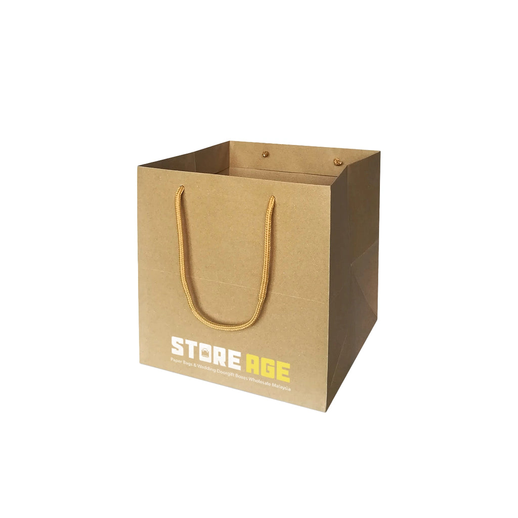 Kraft Square Cake Bag Size M (SQ01) – 245 x 245x 250 mm Cake Packaging Bag for bakery & dessert Wholesale Custom Order Malaysia