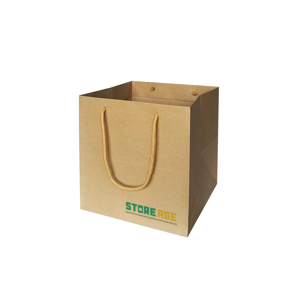 Kraft Square Cake Bag Size M (SQ01) – 245 x 245x 250 mm Cake Packaging Bag for bakery & dessert Wholesale Custom Order Malaysia