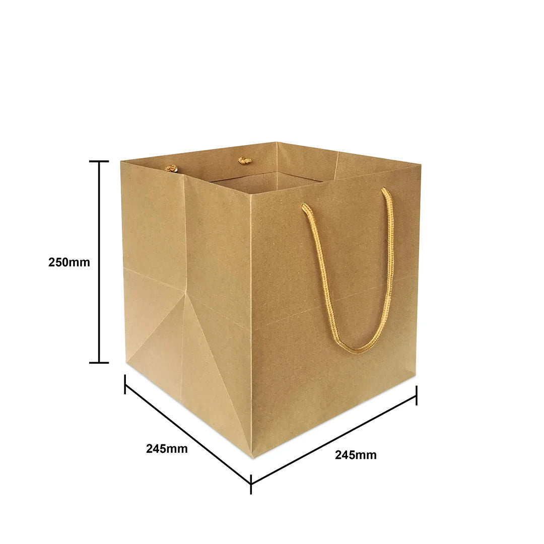 Kraft Square Cake Bag Size M (SQ01) – 245 x 245x 250 mm Cake Packaging Bag for bakery & dessert Wholesale Malaysia