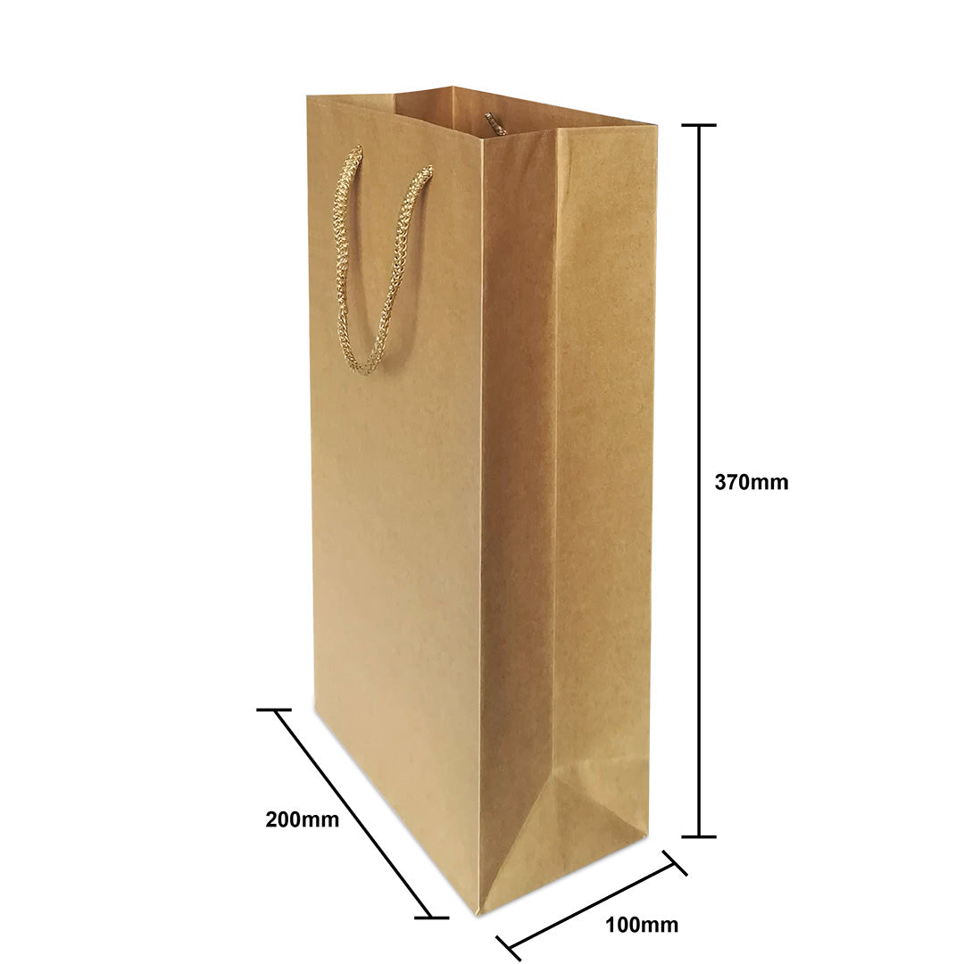 Kraft Wine Bag Size M - 200 X 100 X 370 mm dimensions for wholesale order Malaysia