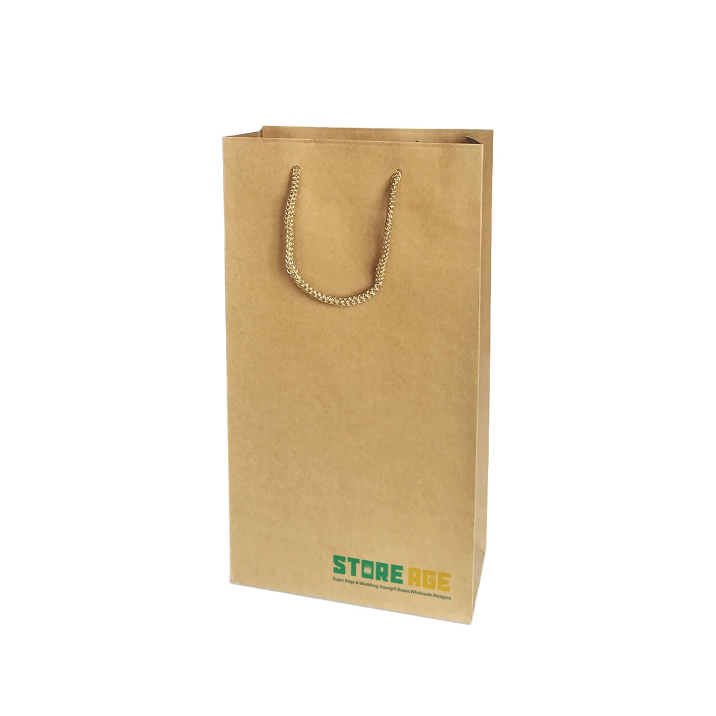 Kraft Wine Bag Size M - 200 X 100 X 370 mm dimensions for wholesale custom order Malaysia
