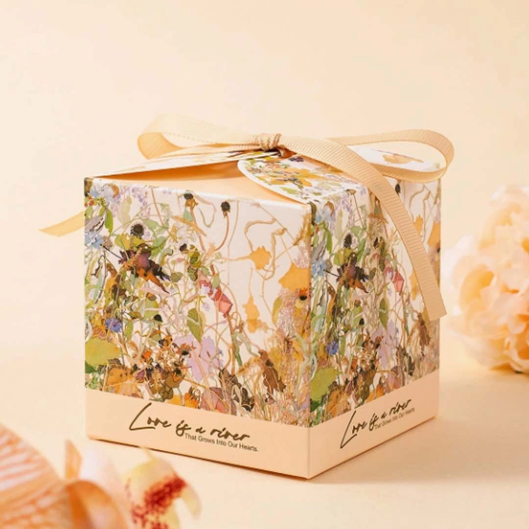 Leaves Floral Square Candy Box color design champagne - doorgift kahwin packaging