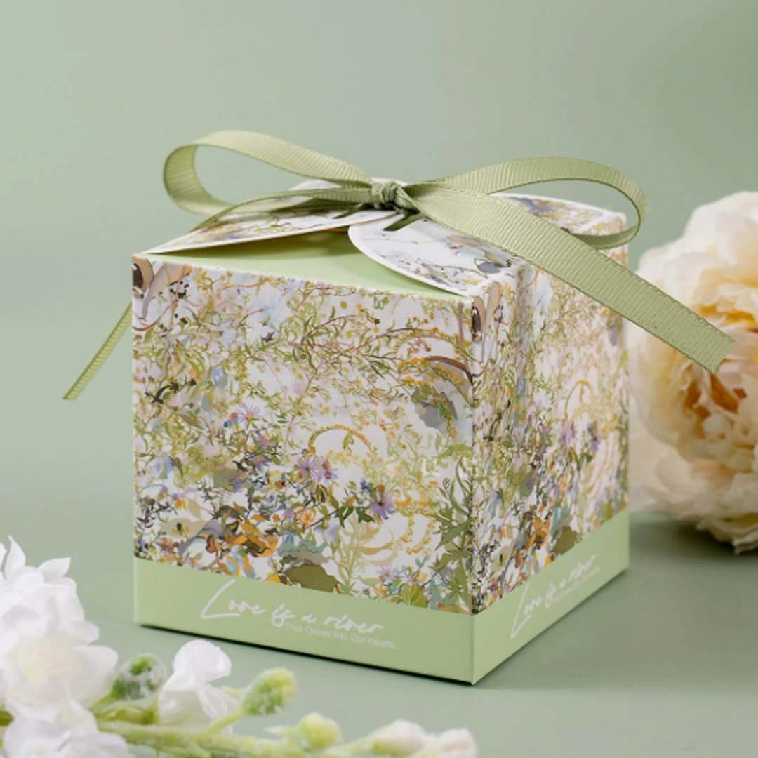 Leaves Floral Square Candy Box color design green - doorgift kahwin packaging