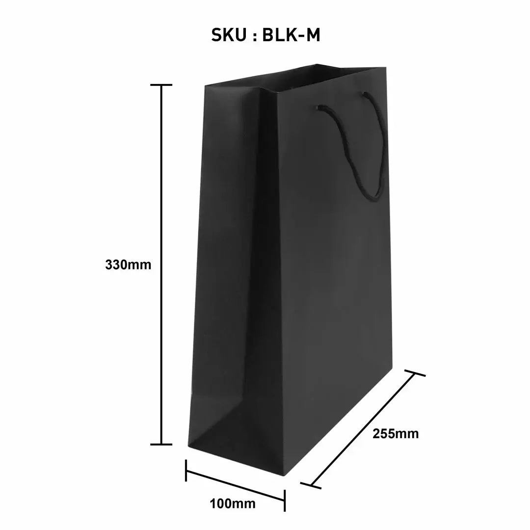 Matt Lamination Art Paper Bag Black Size M (BLK-M) dimensions — wholesale Malaysia