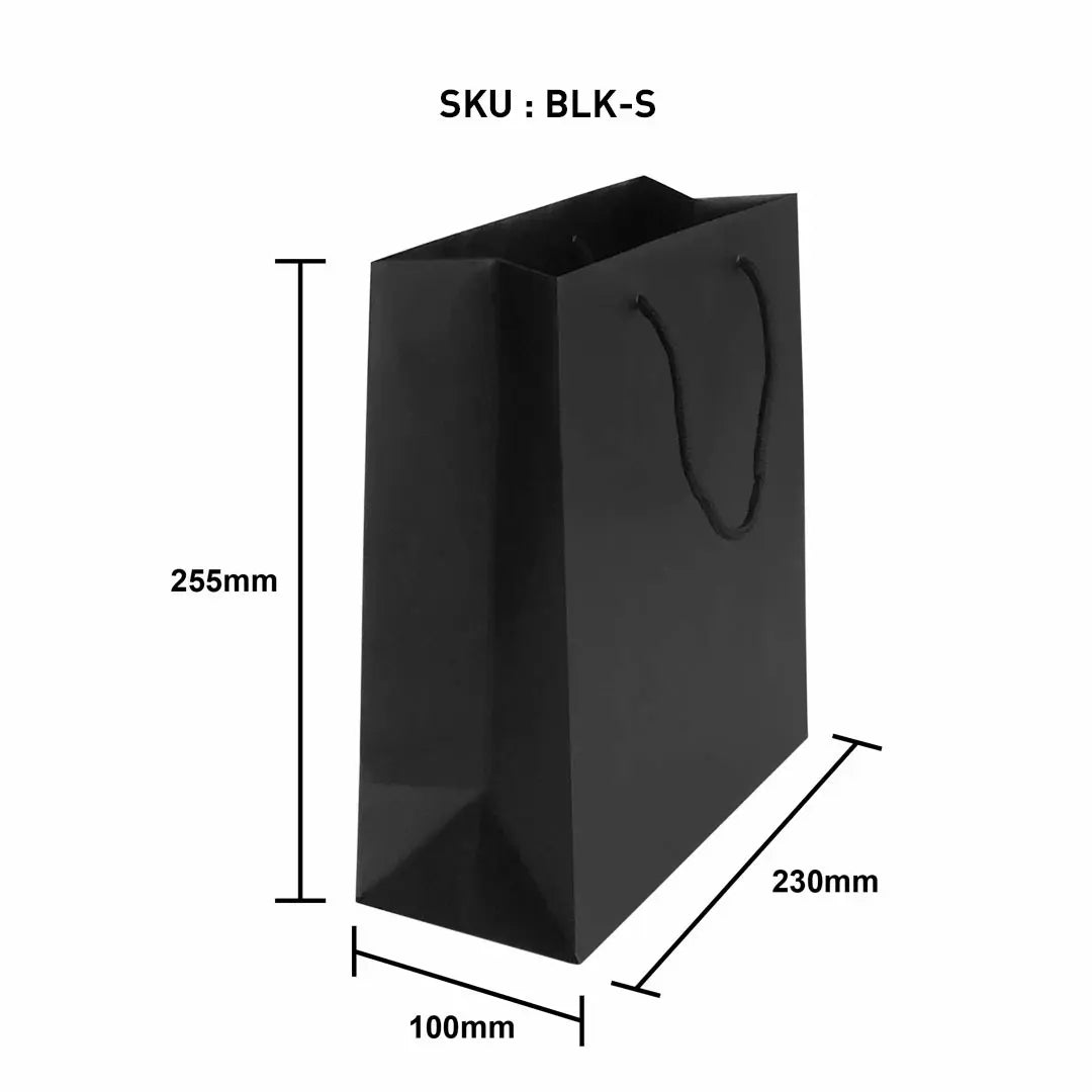 Matt Lamination Art Paper Bag Black Size S (BLK-S) dimensions — wholesale Malaysia