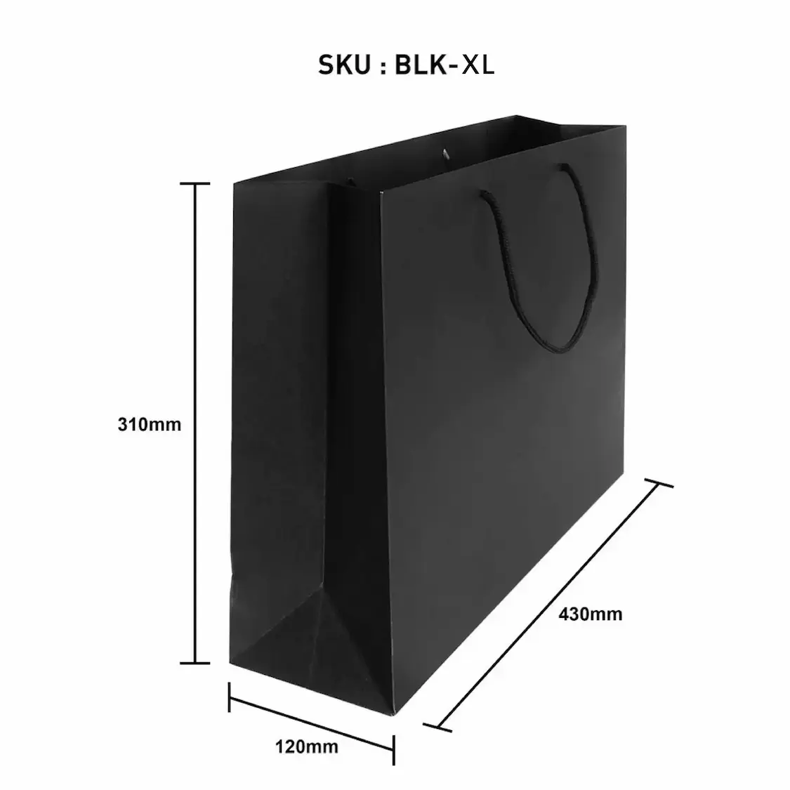 Matt Lamination Art Paper Bag Black Size XL (BLK-XL) dimensions — wholesale Malaysia