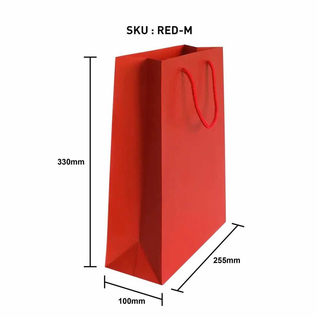 Matt Lamination Art Paper Bag Red Size M (RED-M) dimensions — wholesale Malaysia