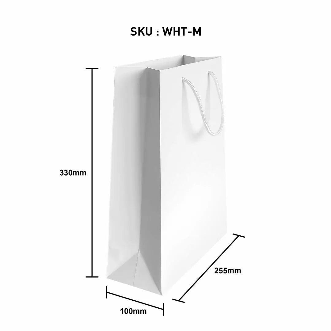 Matt Lamination Art Paper Bag White Size M (WHT-M) dimensions — wholesale Malaysia