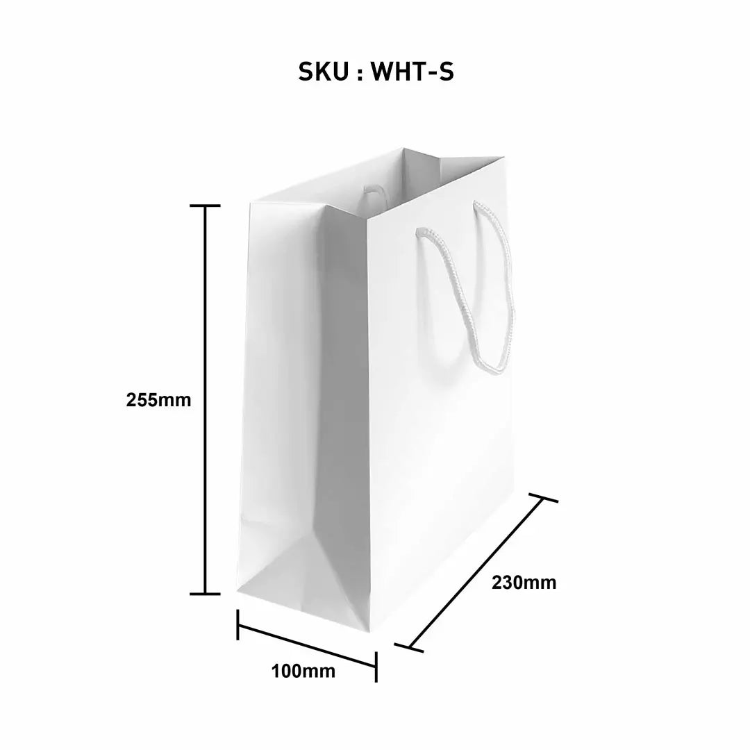 Matt Lamination Art Paper Bag White Size S (WHT-S) dimensions — wholesale Malaysia
