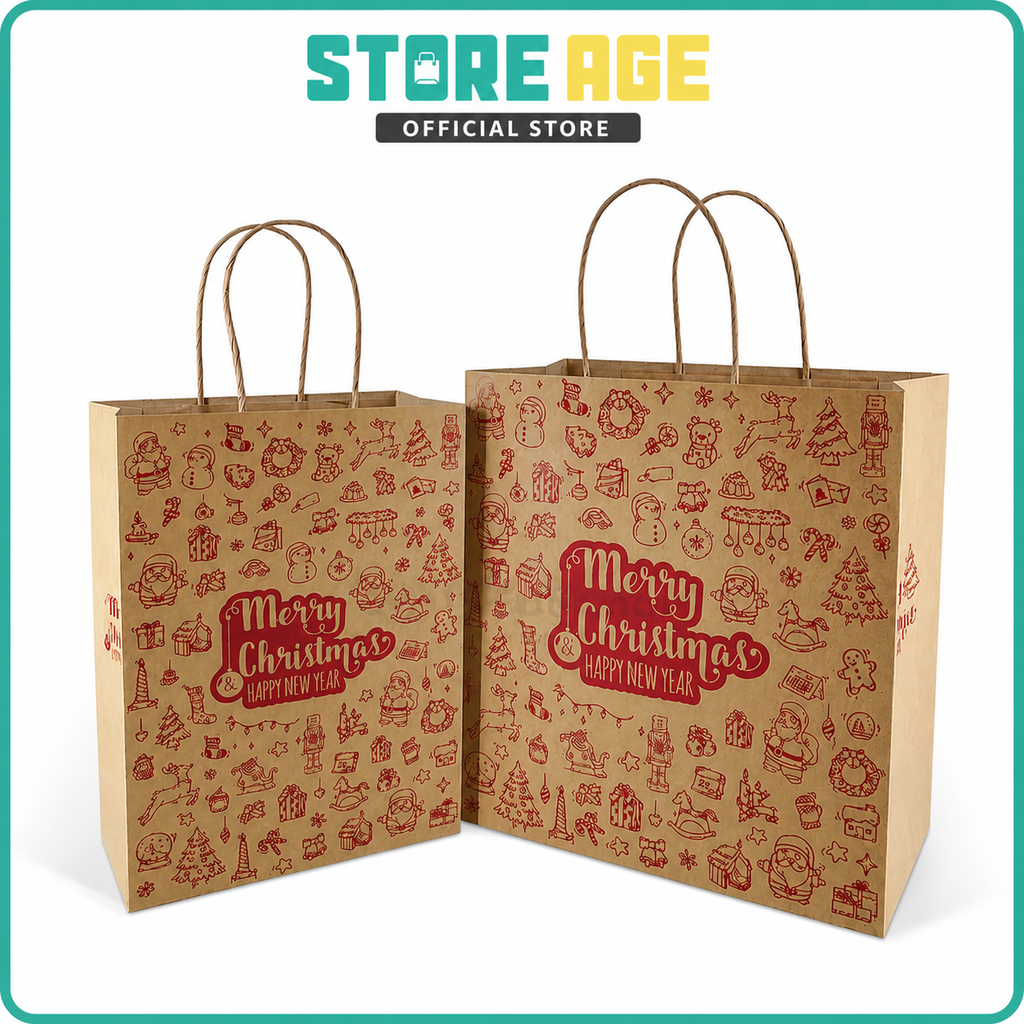 Brown Christmas Festive Paper Bag for Xmas wholesale gift packaging - wholesale Malaysia