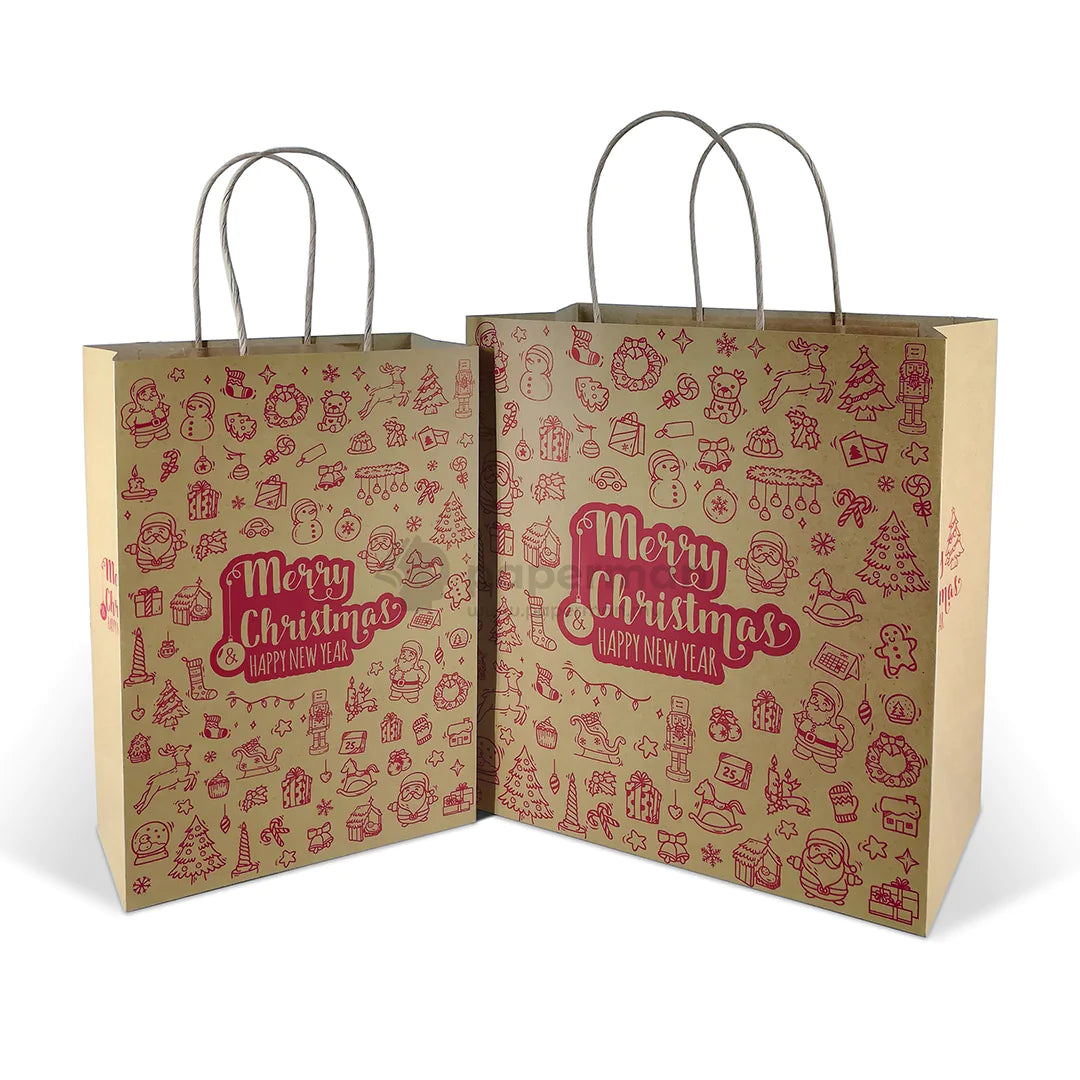 Brown Christmas Festive Paper Bag for Xmas wholesale gift packaging - wholesale Malaysia