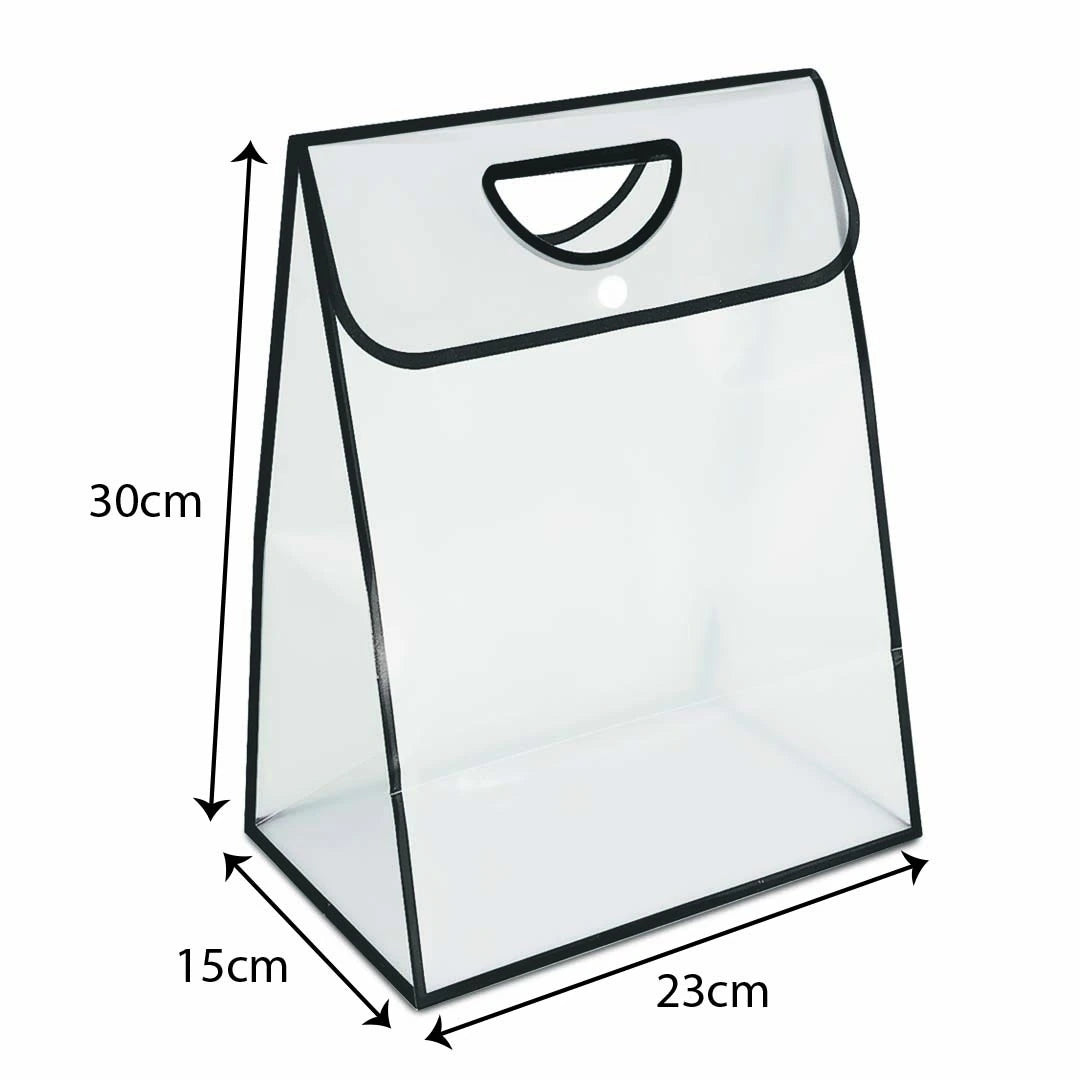 PP Tote Black Edge Die Cut Handle Transparent Bag design BK01L white size L - reusable doorgift bag
