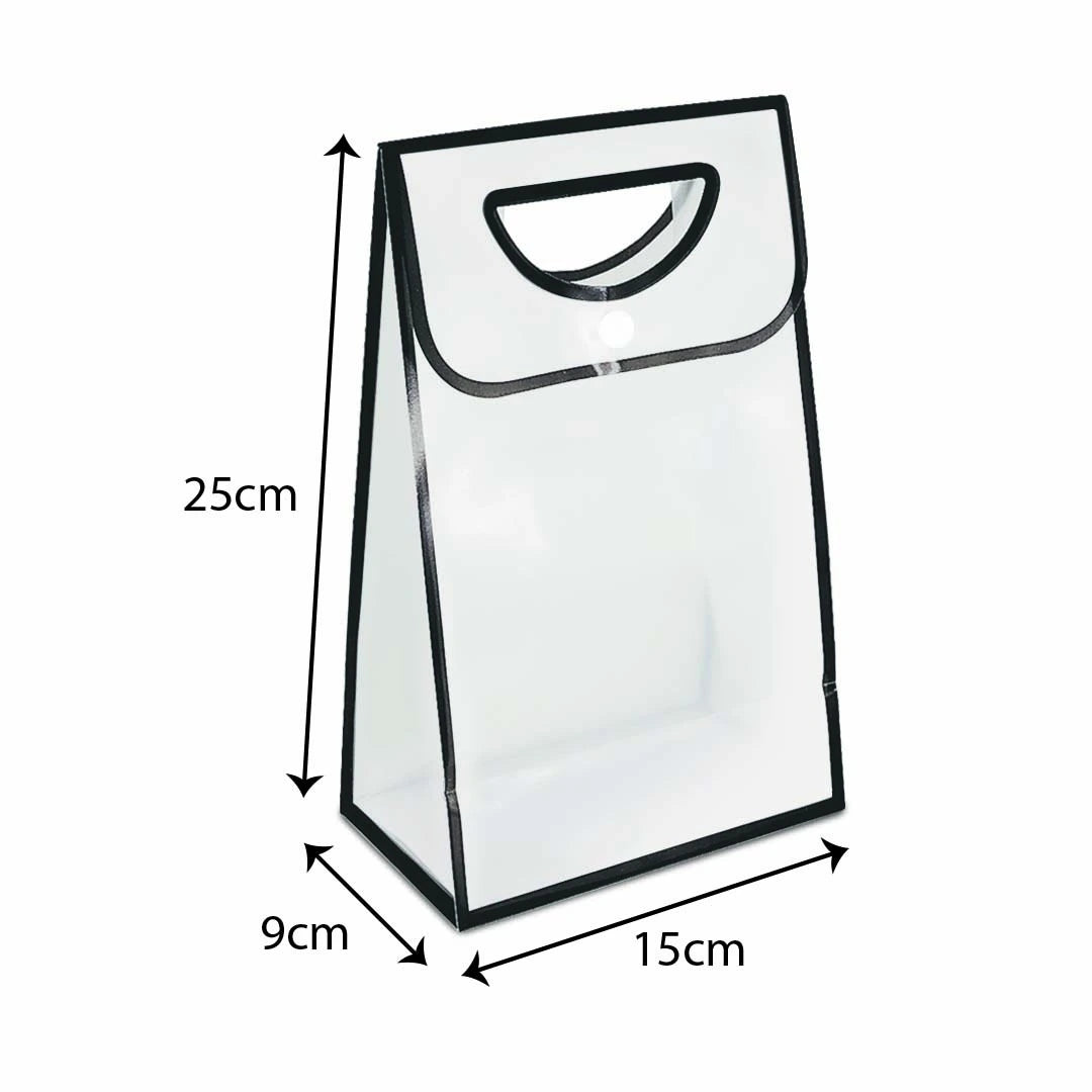 PP Tote Black Edge Die Cut Handle Transparent Bag design BK01S white size S - reusable doorgift bag