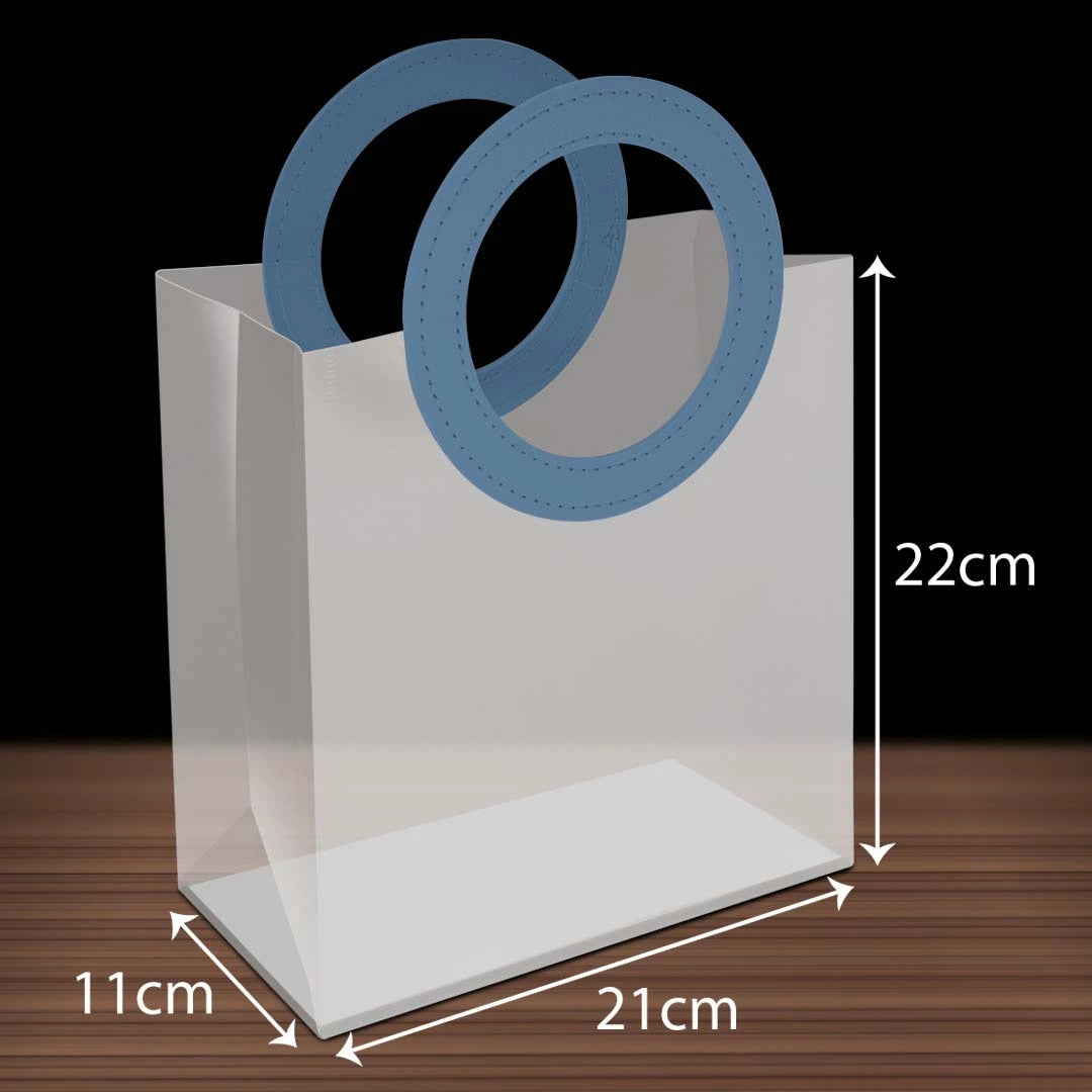 PP Tote Color Handle Transparent Bag design BL02L blue size L - reusable doorgift bag