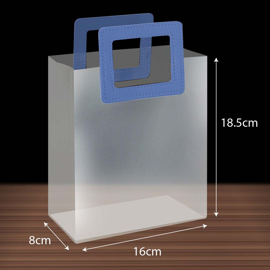 PP Tote Color Handle Transparent Bag design BL01M blue size M - reusable doorgift bag