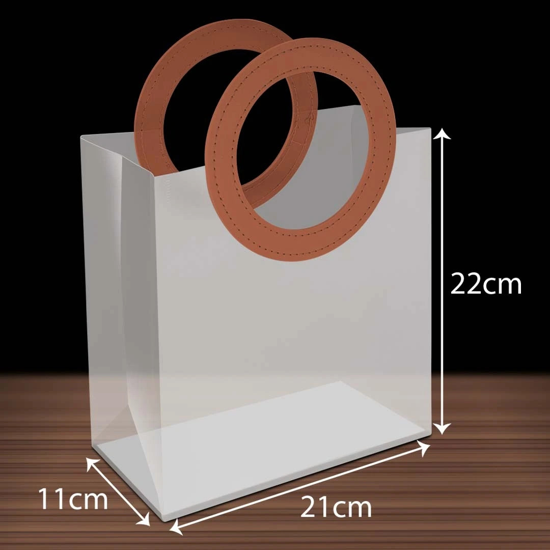 PP Tote Color Handle Transparent Bag design BR02L brown size L - reusable doorgift bag