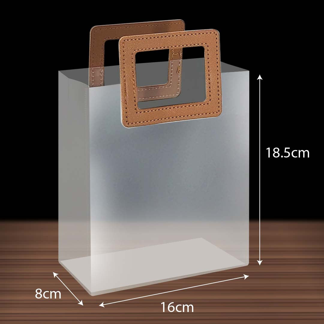 PP Tote Color Handle Transparent Bag design PK01M brown size M - reusable shopping bag Malaysia