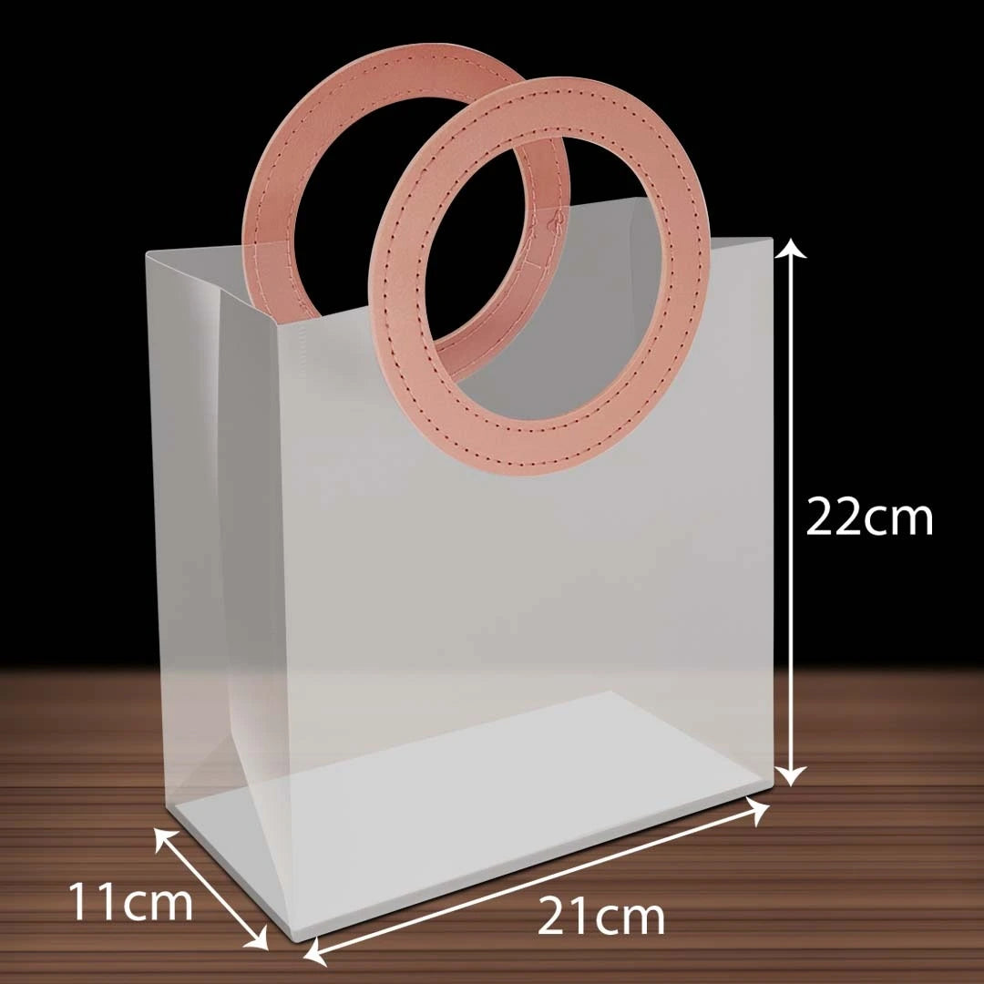 PP Tote Color Handle Transparent Bag design PK02L pink size L - reusable doorgift bag