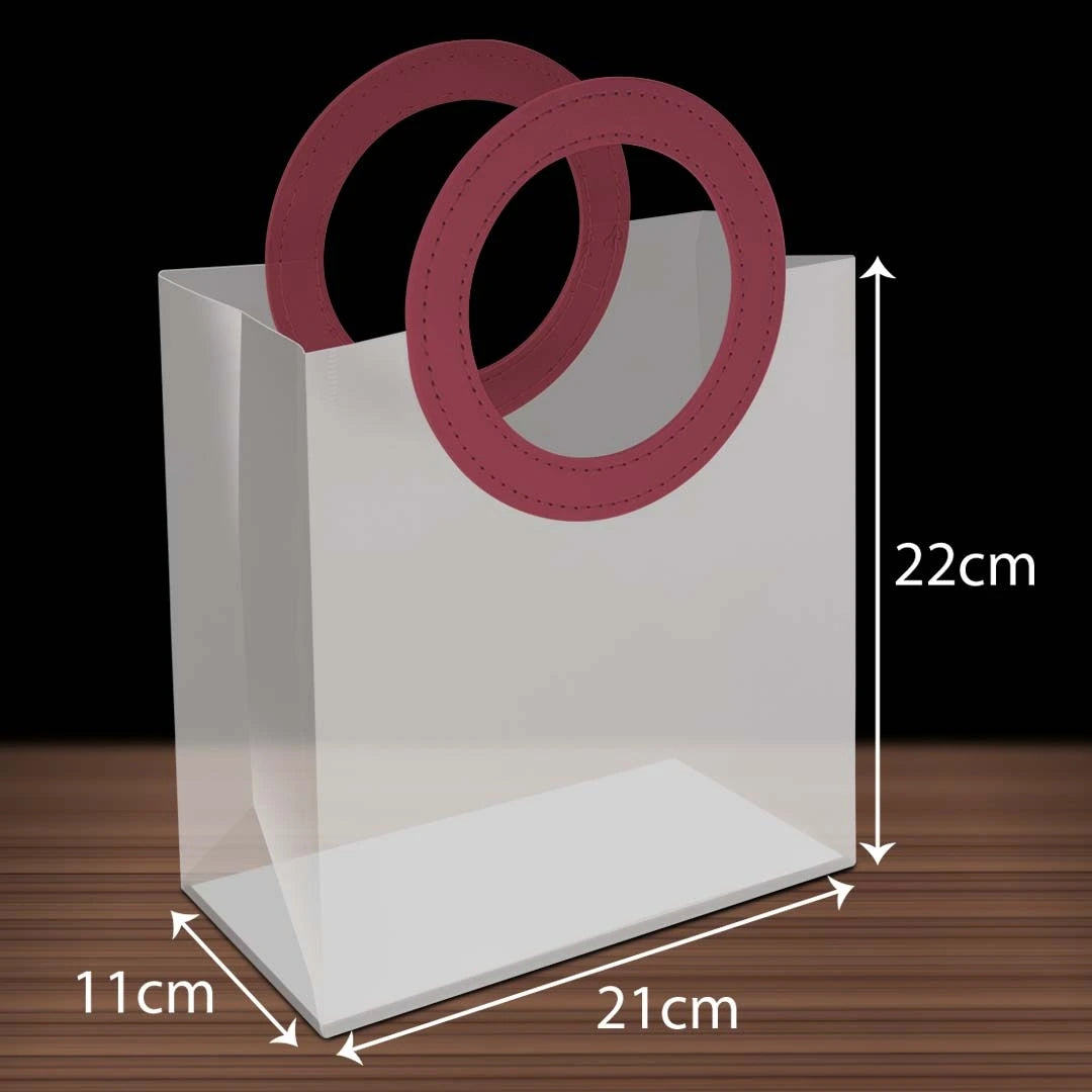 PP Tote Color Handle Transparent Bag design RD02L red size L - reusable doorgift bag