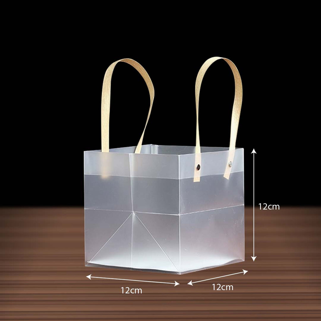 PP Tote Brown Handle Transparent Bag BR01 size 12 x 12 x 12 cm - reusable shopping and gift bag