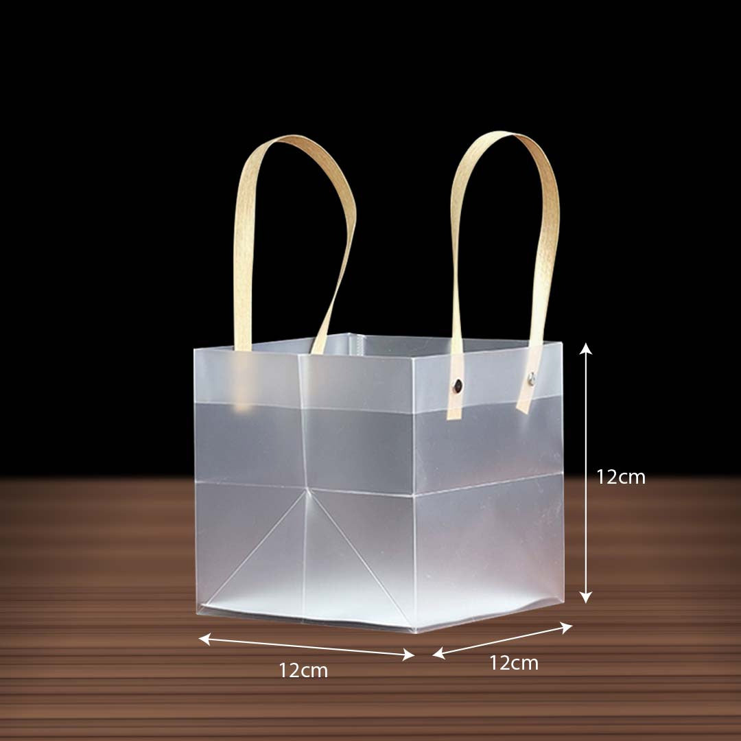 PP Tote Brown Handle Transparent Bag BR01 size 12 x 12 x 12 cm - reusable shopping and gift bag