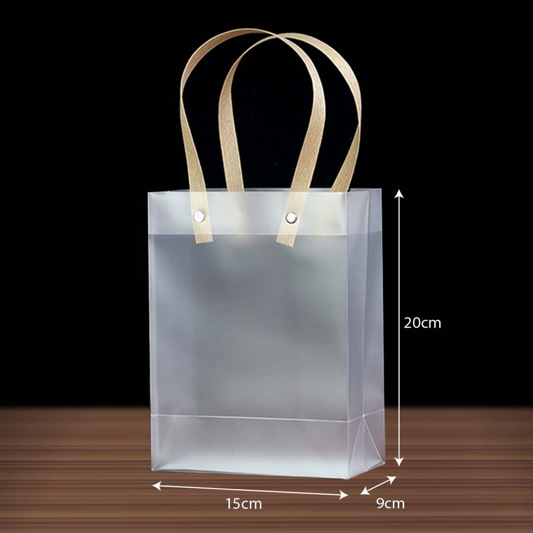PP Tote Brown Handle Transparent Bag BR03 size 15 x 9 x 20 cm - reusable shopping and gift bag