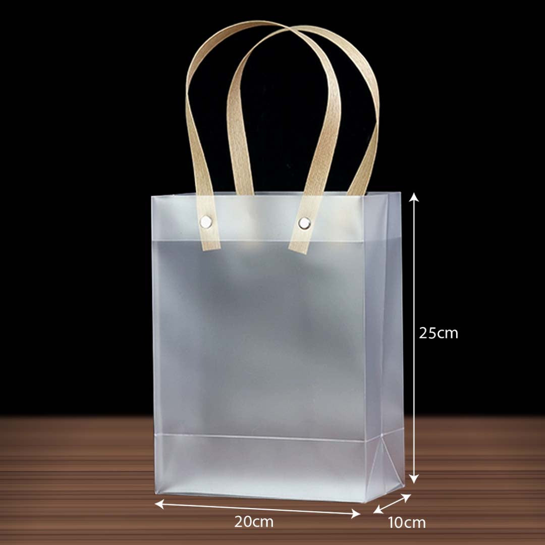 PP Tote Brown Handle Transparent Bag BR05 size 20 x 10 x 25 cm - reusable shopping and gift bag