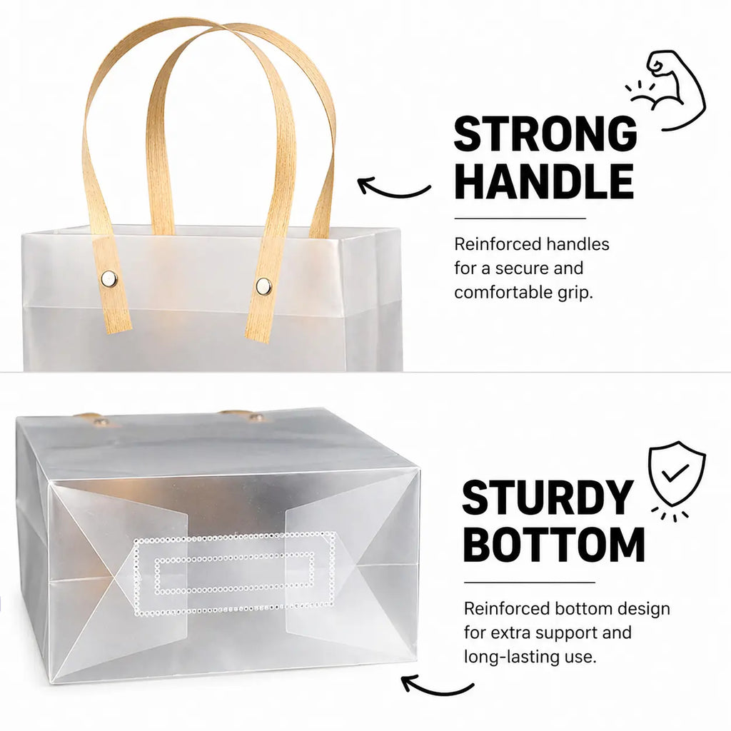 PP Tote Brown Handle Transparent Bag characteristics for reusable shopping and gift bag - wholesale Malaysia