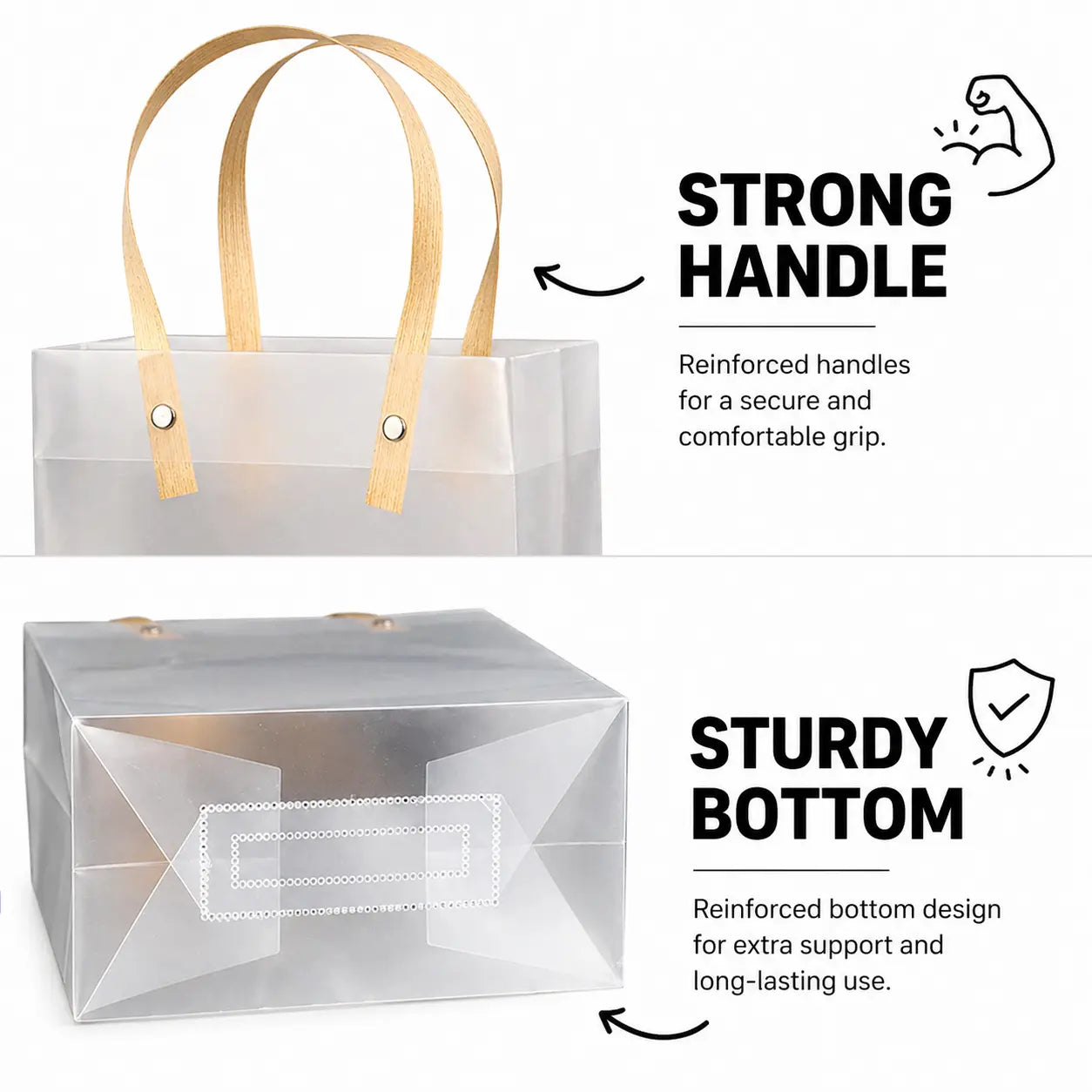 PP Tote Brown Handle Transparent Bag characteristics for reusable shopping and gift bag - wholesale Malaysia