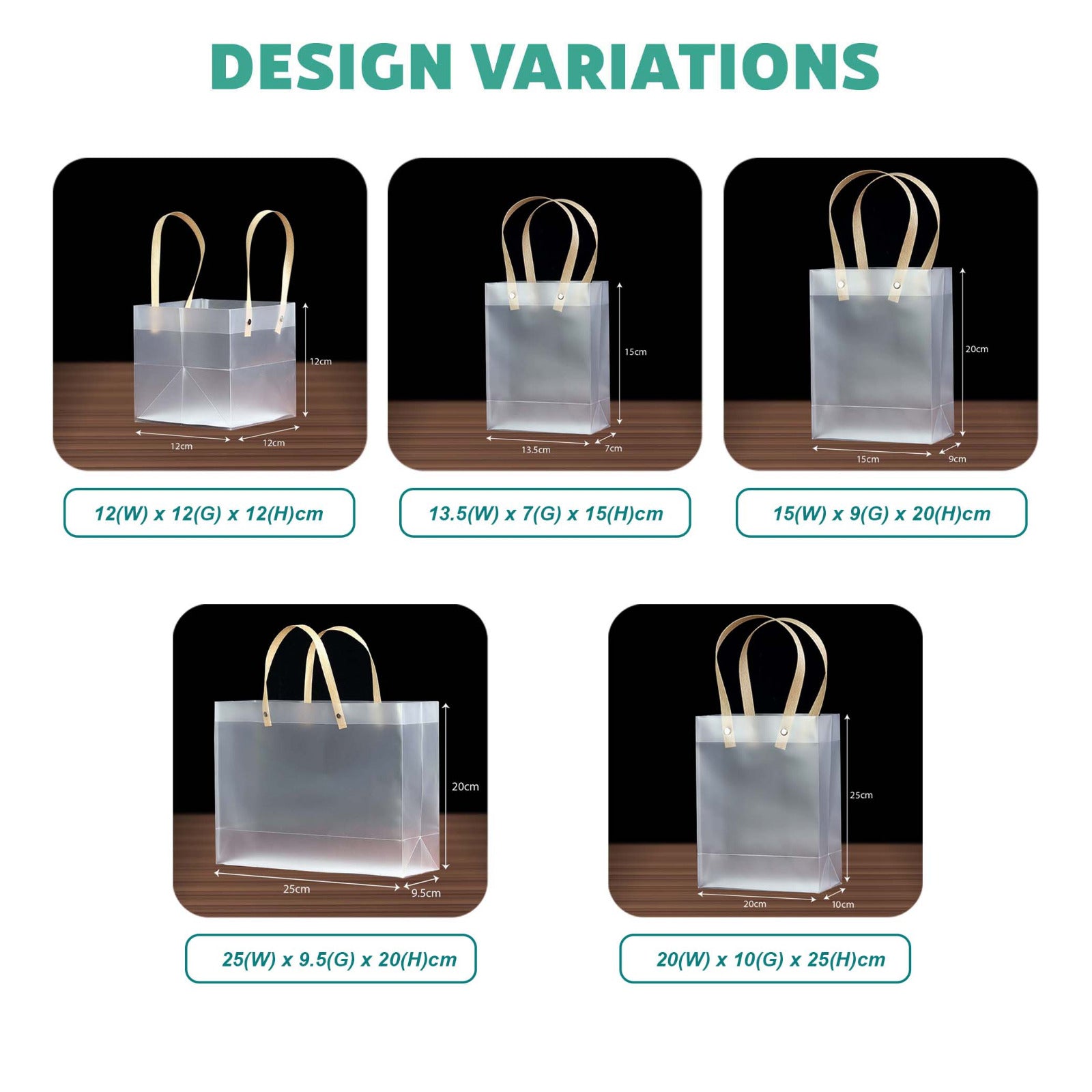 PP Tote Brown Handle Transparent Bag variant size for reusable shopping and gift bag - wholesale Malaysia