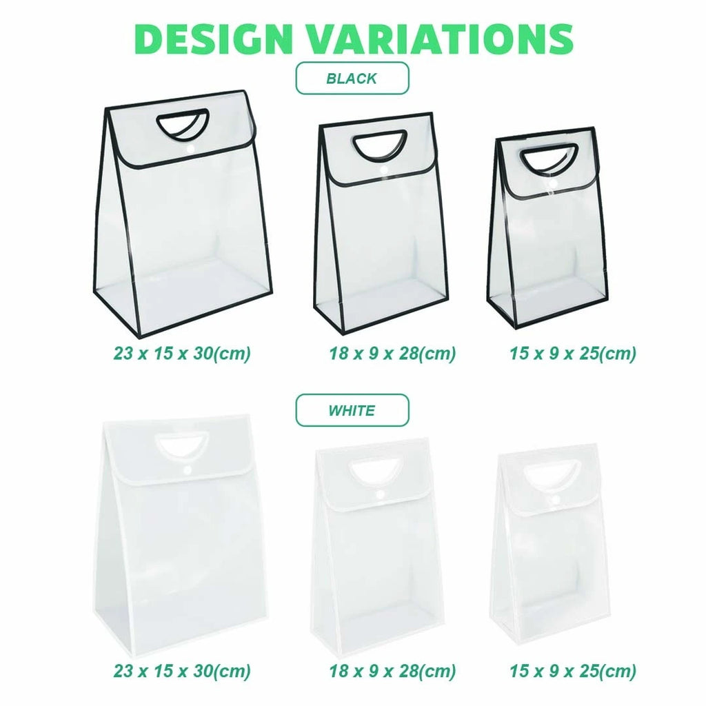 PP Tote White & Black Edge Die Cut Handle Transparent Bag - size & design variations available for bulk Malaysia order
