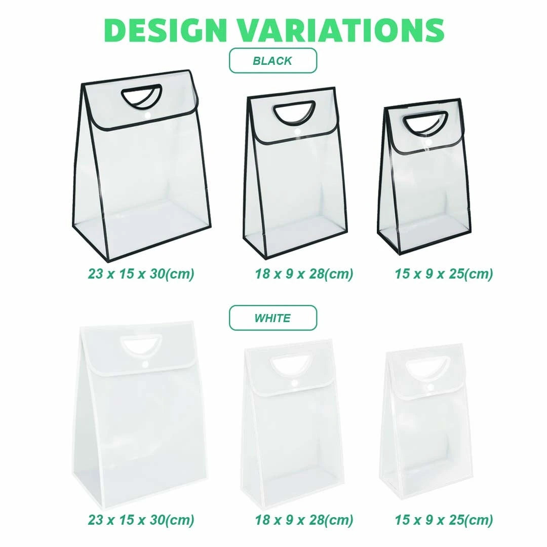 PP Tote White & Black Edge Die Cut Handle Transparent Bag - size & design variations available for bulk Malaysia order