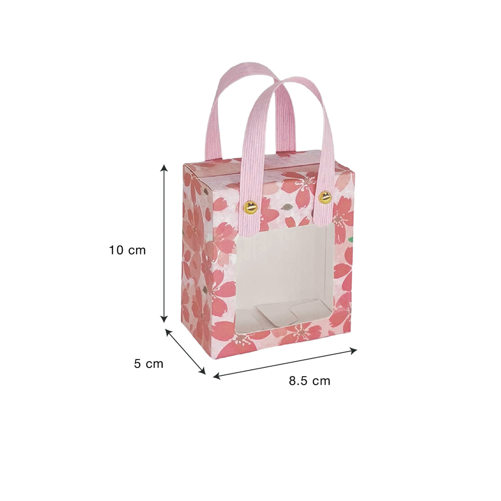 Rectangular window gift box with handle color design flower pink - doorgift kahwin packaging small gift for event