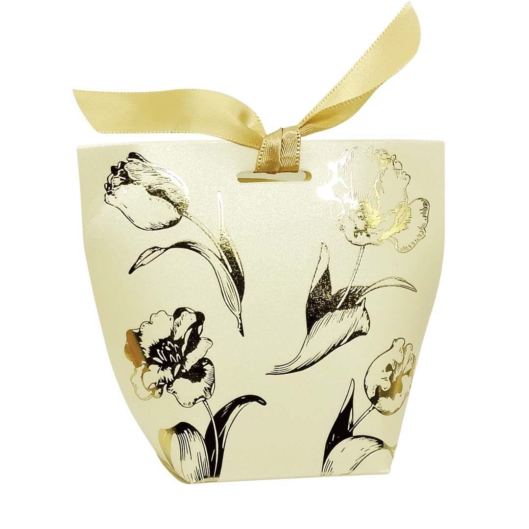 Luxury Ribbon Gift Box with Hot Stamping design LB03CR01 (cream) - doorgift kahwin packaging