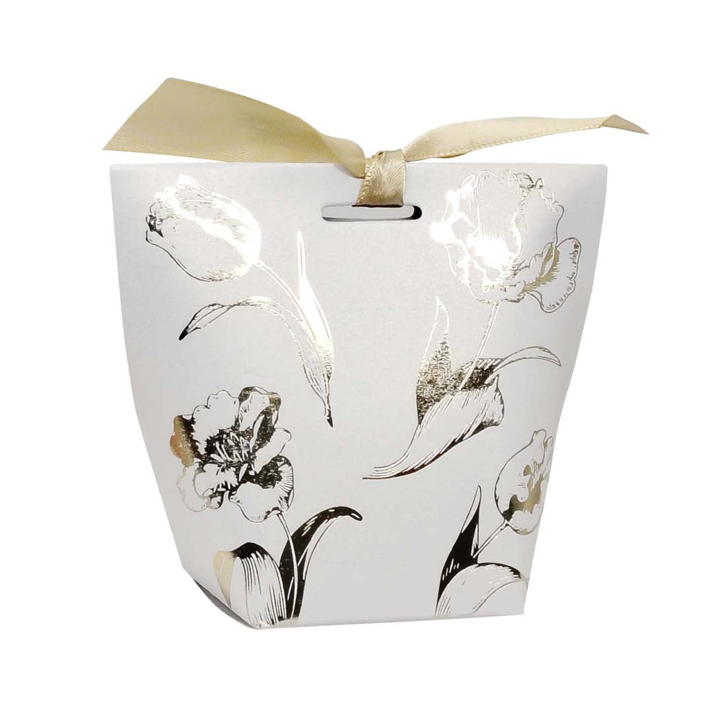 Luxury Ribbon Gift Box with Hot Stamping design LB03WH01 (white) - doorgift kahwin packaging