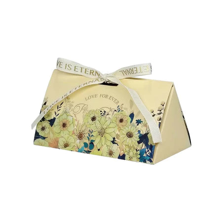 Rope Triangular Luxury Gift Box - Green floral variant for wedding favor / sweet candy box