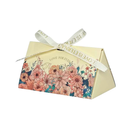 Rope Triangular Luxury Gift Box - Red floral variant for wedding favor / sweet candy box