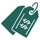 Green tag icon with dollar signs on a white background