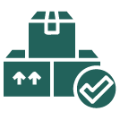Icon of stacked boxes with a check mark, indicating a package or shipment indicate ready stocks.