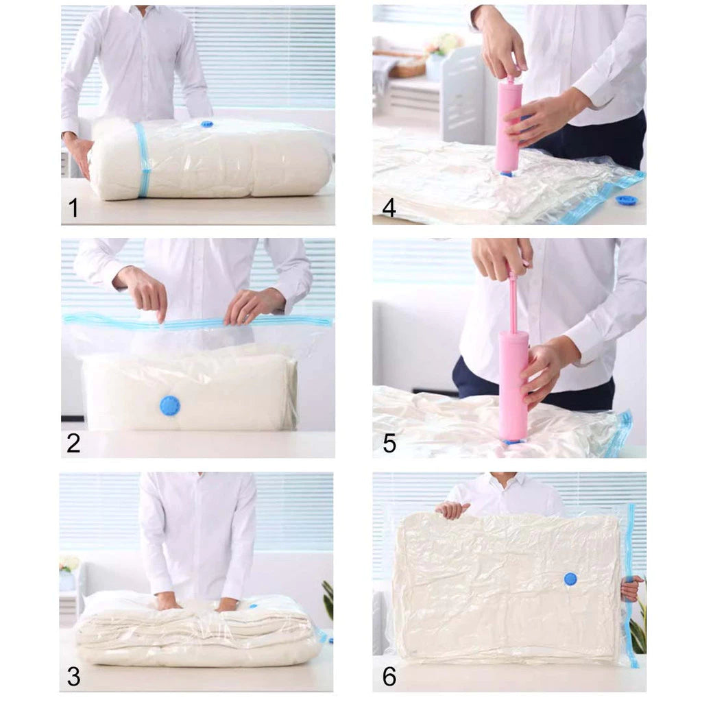 How to use vacuum storage bag with hand pump step by step