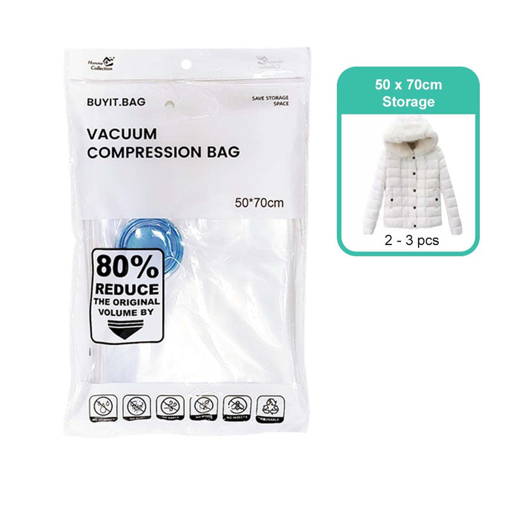 Transparent vacuum storage bag 50 X 70cm - travel size compression supply