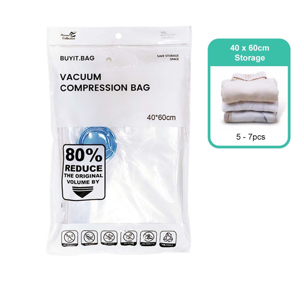 Transparent vacuum storage bag 40 X 60cm - travel size compression supply