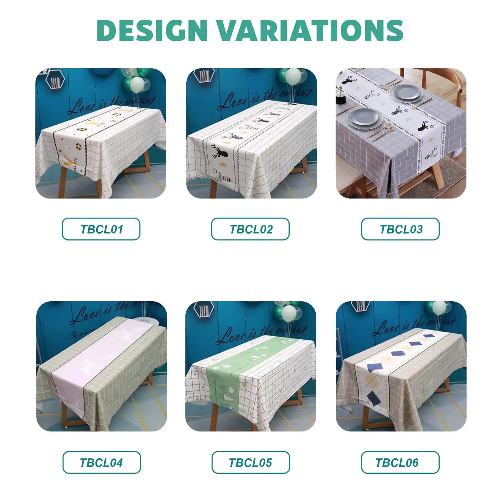 Waterproof & Oil-Proof PVC Dining Table Cloth - design variations available for bulk Malaysia order