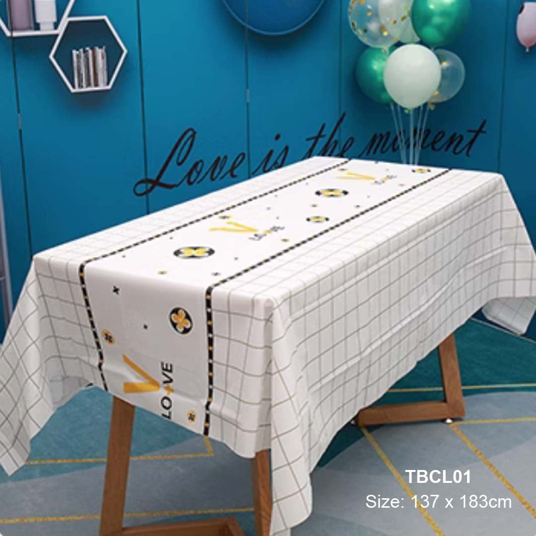 Waterproof & Oil-Proof PVC Dining Table Cloth design TBCL01 white checkered for dining and kitchen use -wholesale Malaysia