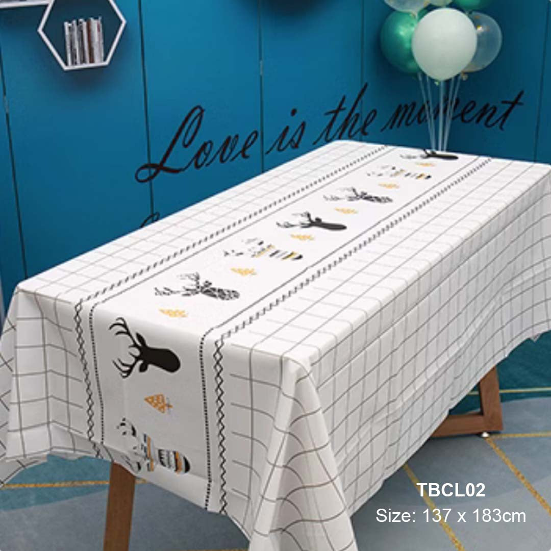 Waterproof & Oil-Proof PVC Dining Table Cloth design TBCL02 white deer for dining and kitchen use -wholesale Malaysia