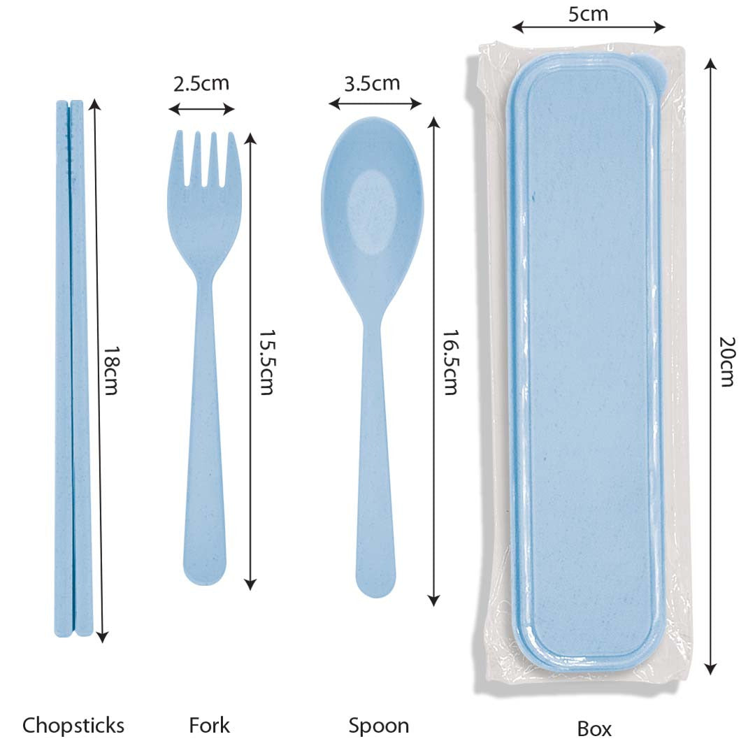 Cutlery Set Wheat Straw  include spoon, fork and chopstick for doorgift kahwin blue variation color - available for bulk Malaysia order