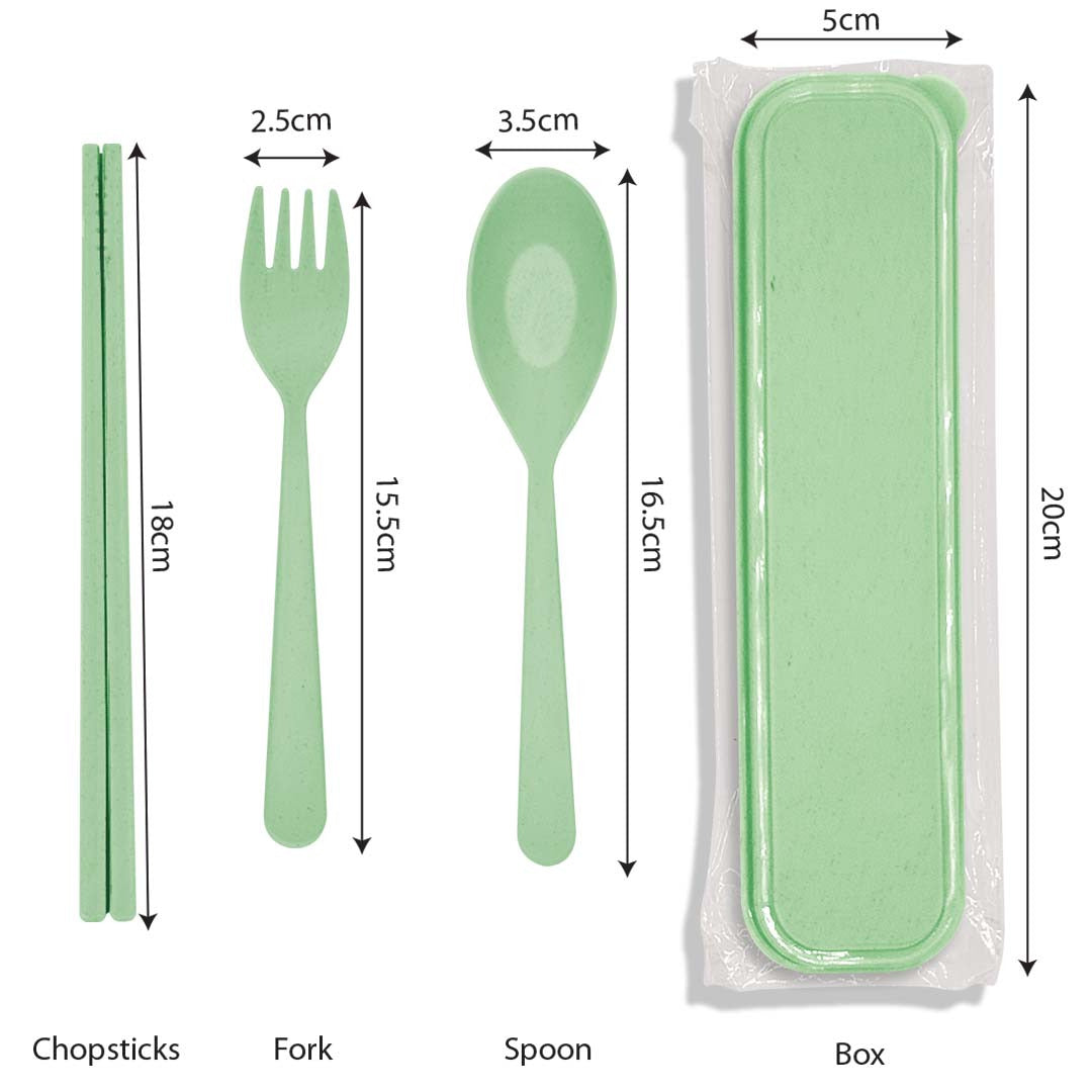 Cutlery Set Wheat Straw include spoon, fork and chopstick for doorgift kahwin green variation color - available for bulk Malaysia order