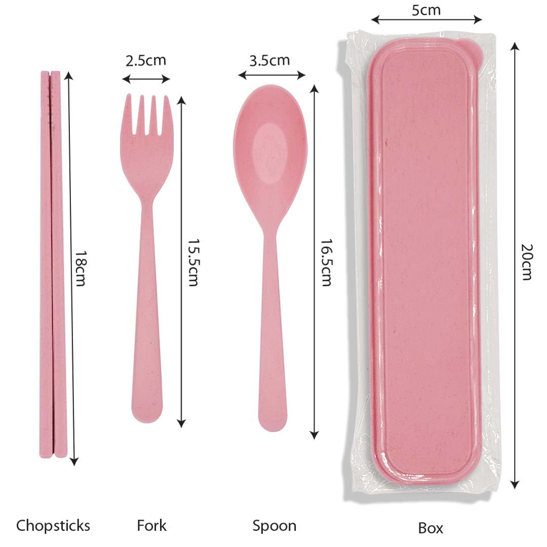 Cutlery Set Wheat Straw include spoon, fork and chopstick for doorgift kahwin pink variation color - available for bulk Malaysia order