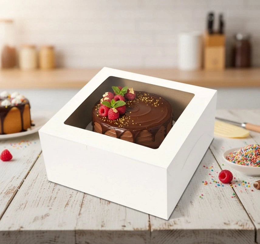 White Kraft Cake Box with Top Window view application — cake box wholesale